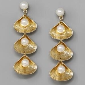 Natasha Pearl Embellished Shell Shape Drop Earrings